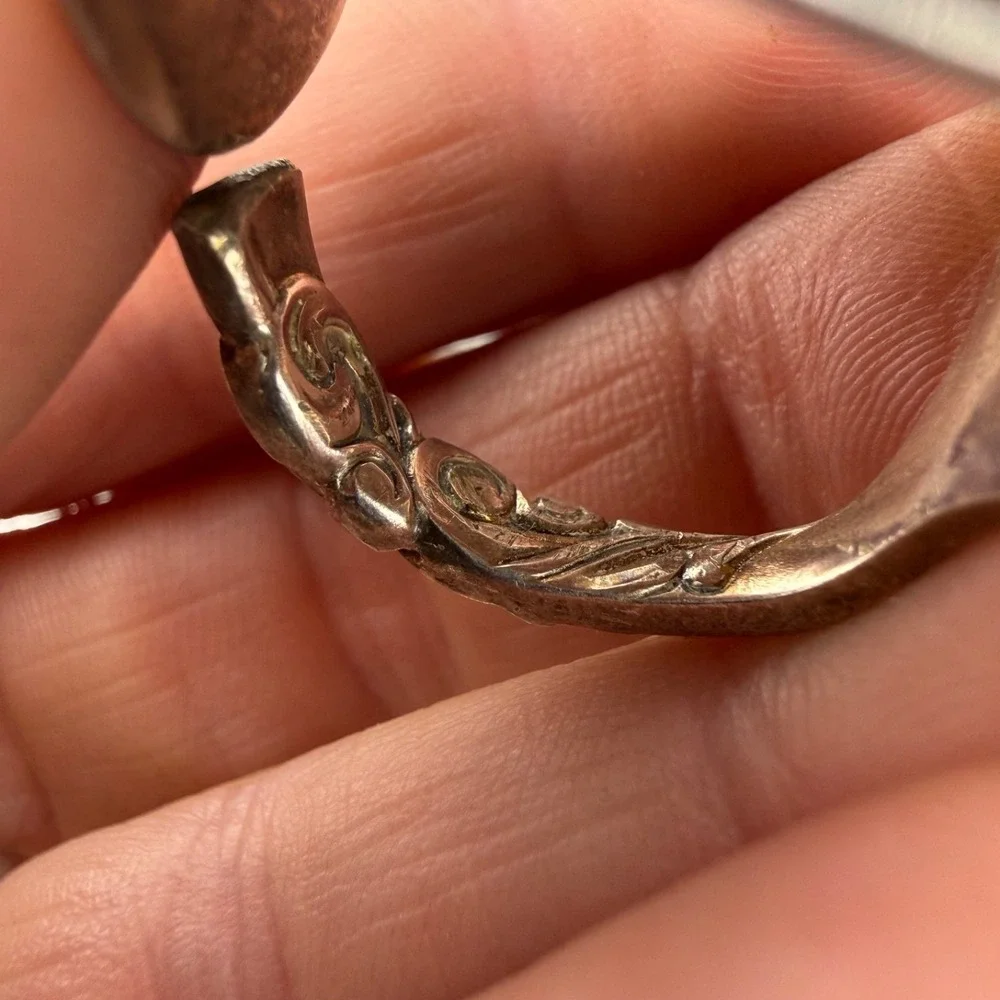 Vintage Hammered Spoon Ring Silver Tone Size 7.25
